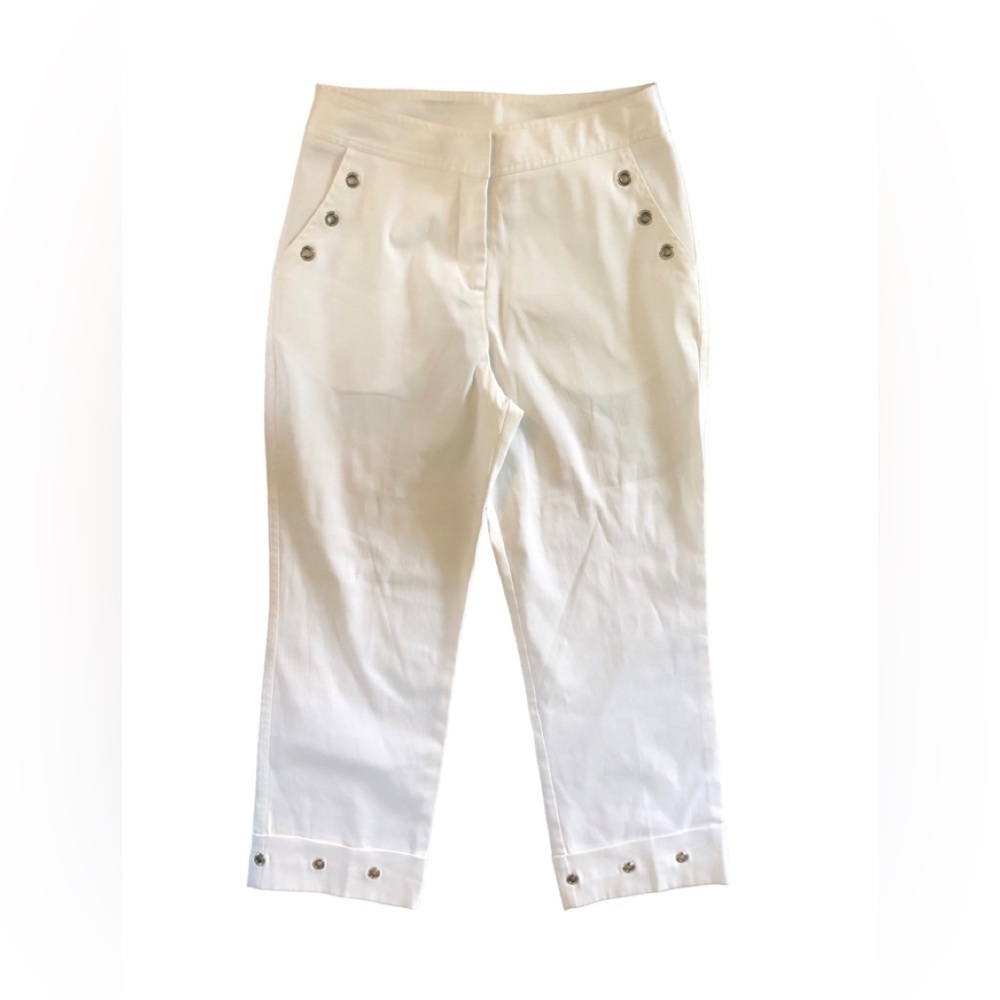 VTG Montage High Waisted Crop Pant White Sz. 10 Rhinestone Grommets Embellished